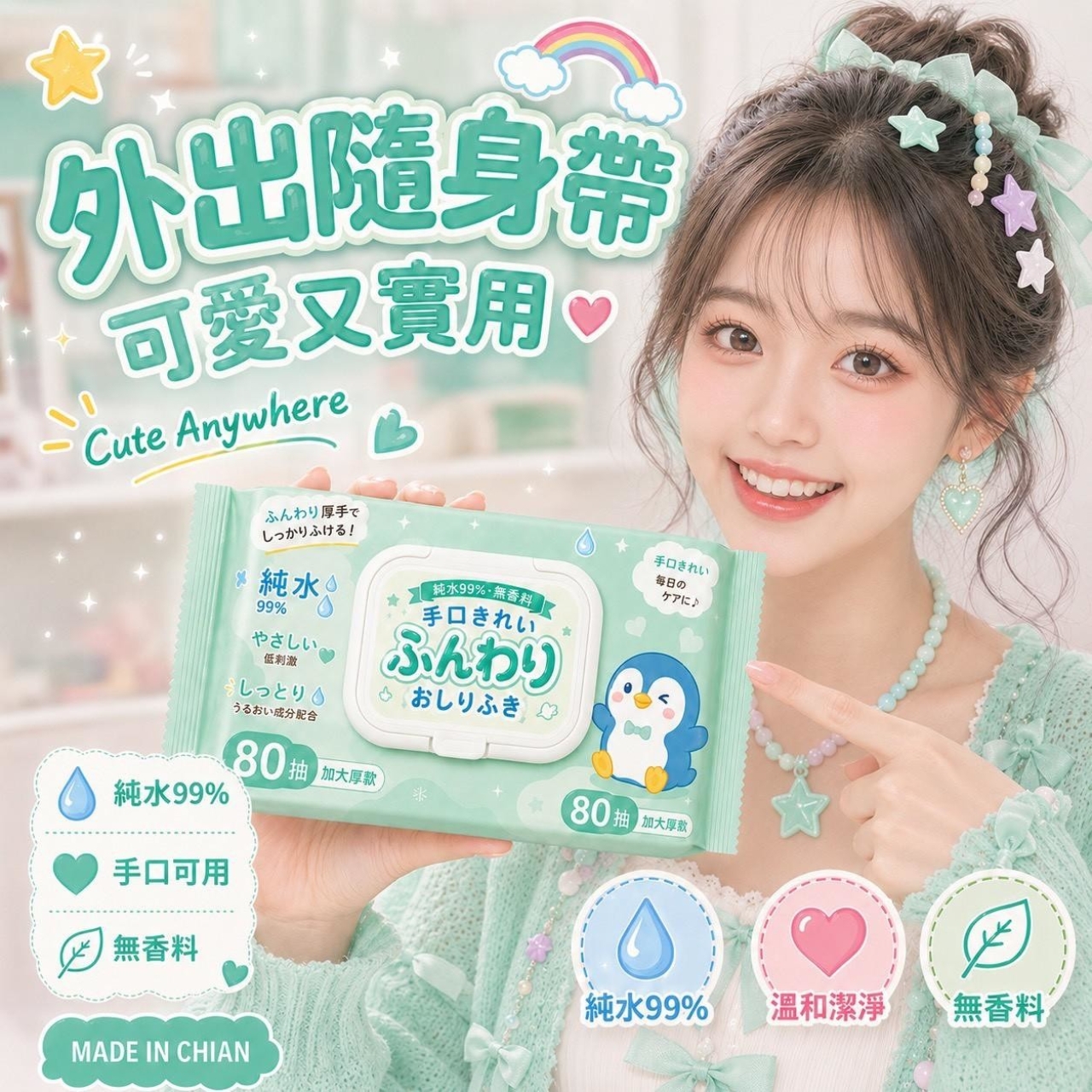 (3包)純水柔濕巾 80抽加大厚款