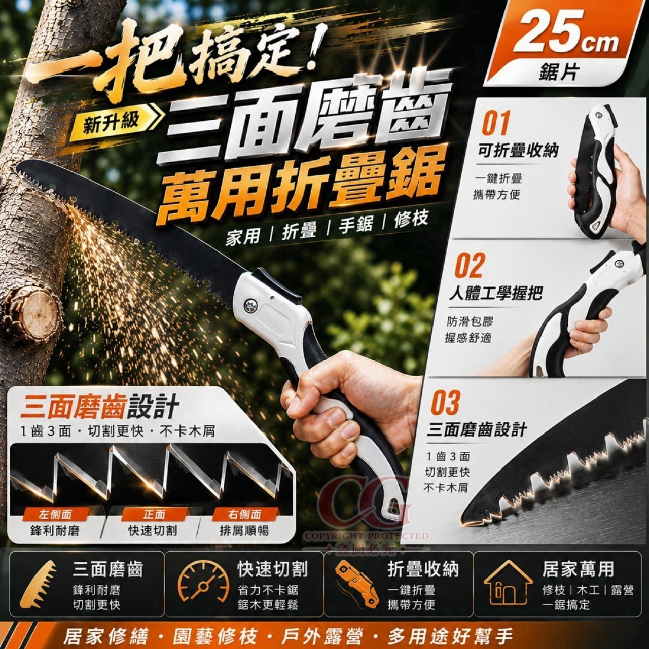 (2支)新升級三面磨齒萬用折疊鋸