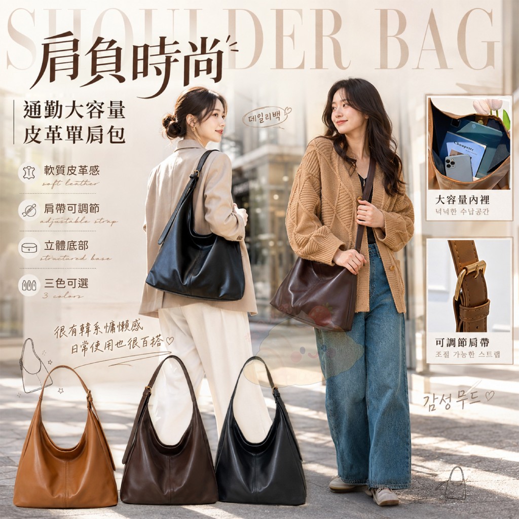 肩負時尚通勤大容量皮革單肩包