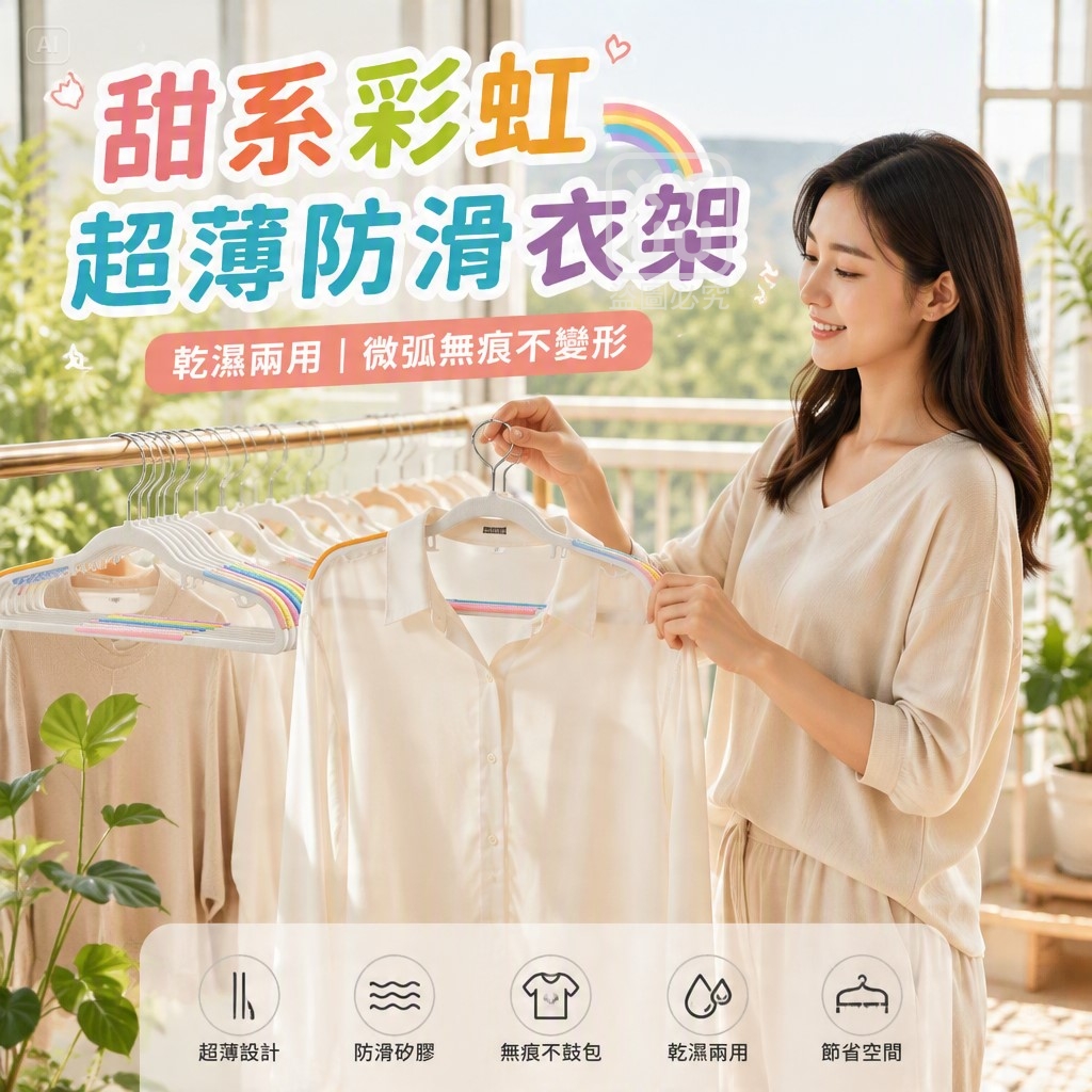 甜系彩虹超薄防滑衣架 一包10個