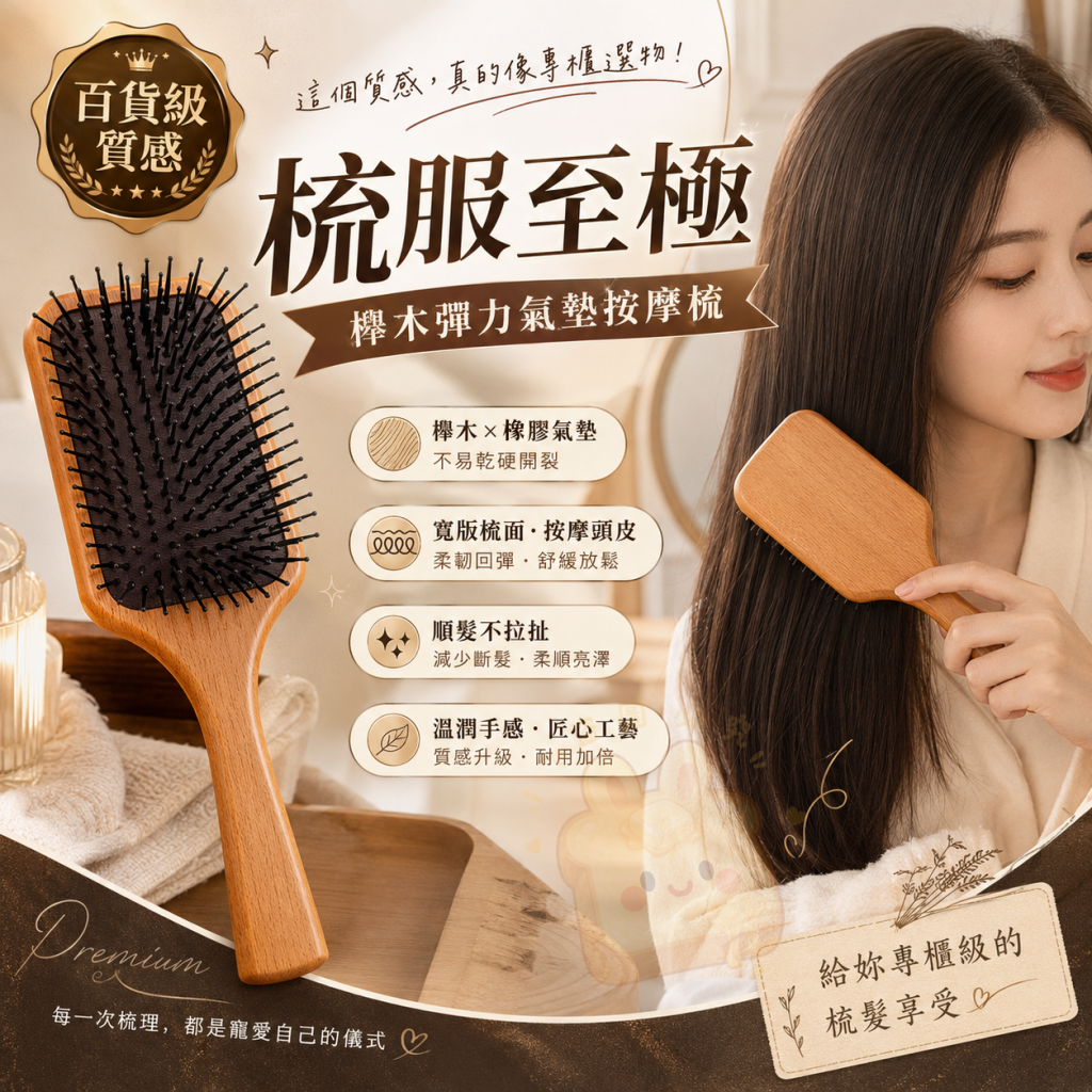 梳服至極櫸木彈力氣墊按摩梳