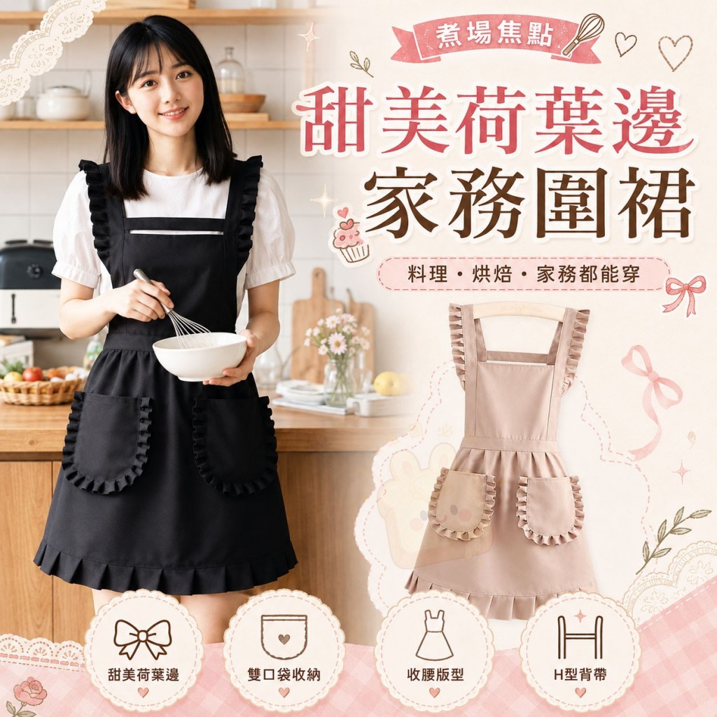 煮場焦點甜美荷葉邊家務圍裙