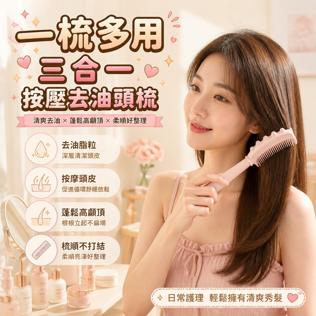 三合一按壓去油頭梳