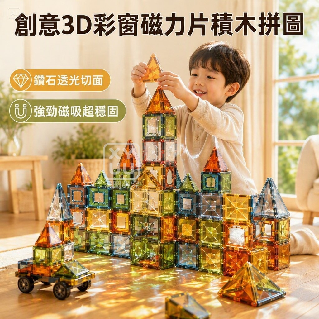 創意3D彩窗磁力片積木拼圖