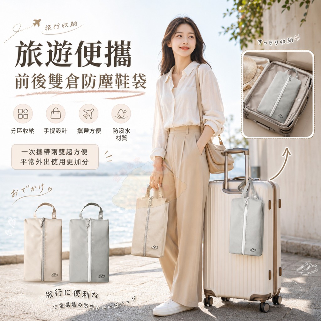 旅遊便攜前後雙倉防塵鞋袋