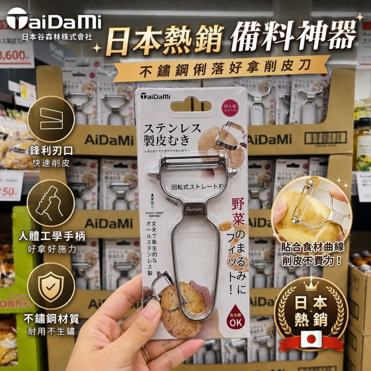 日本熱銷 TaiDaMi 不鏽鋼可來回削皮刀
