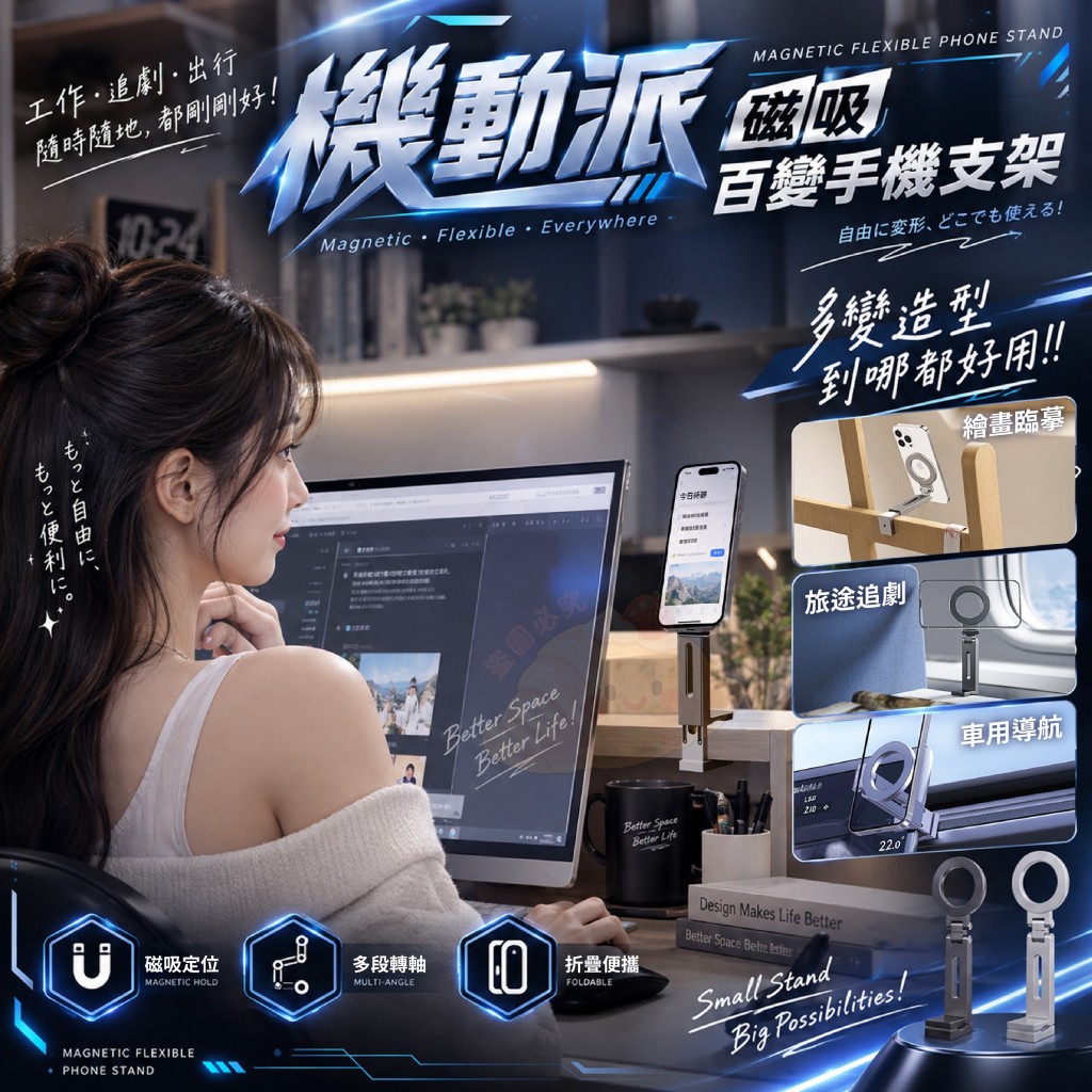 (2個)機動派磁吸百變手機支架