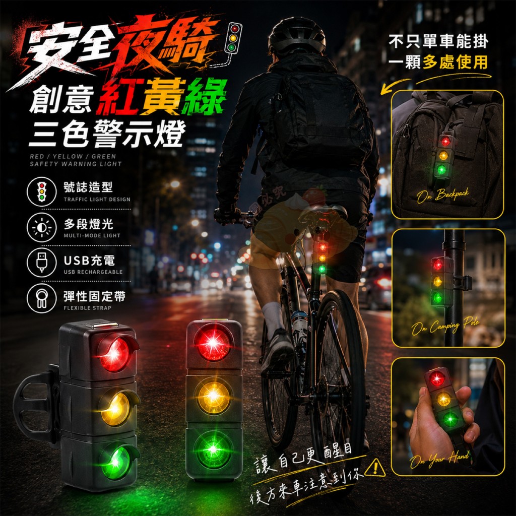 安全夜騎創意紅黃綠三色警示燈