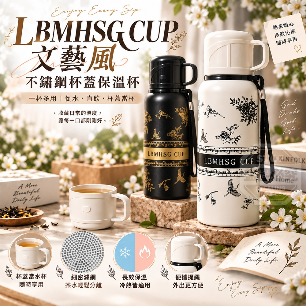 LBMHSG CUP文藝風不鏽鋼杯蓋保溫杯