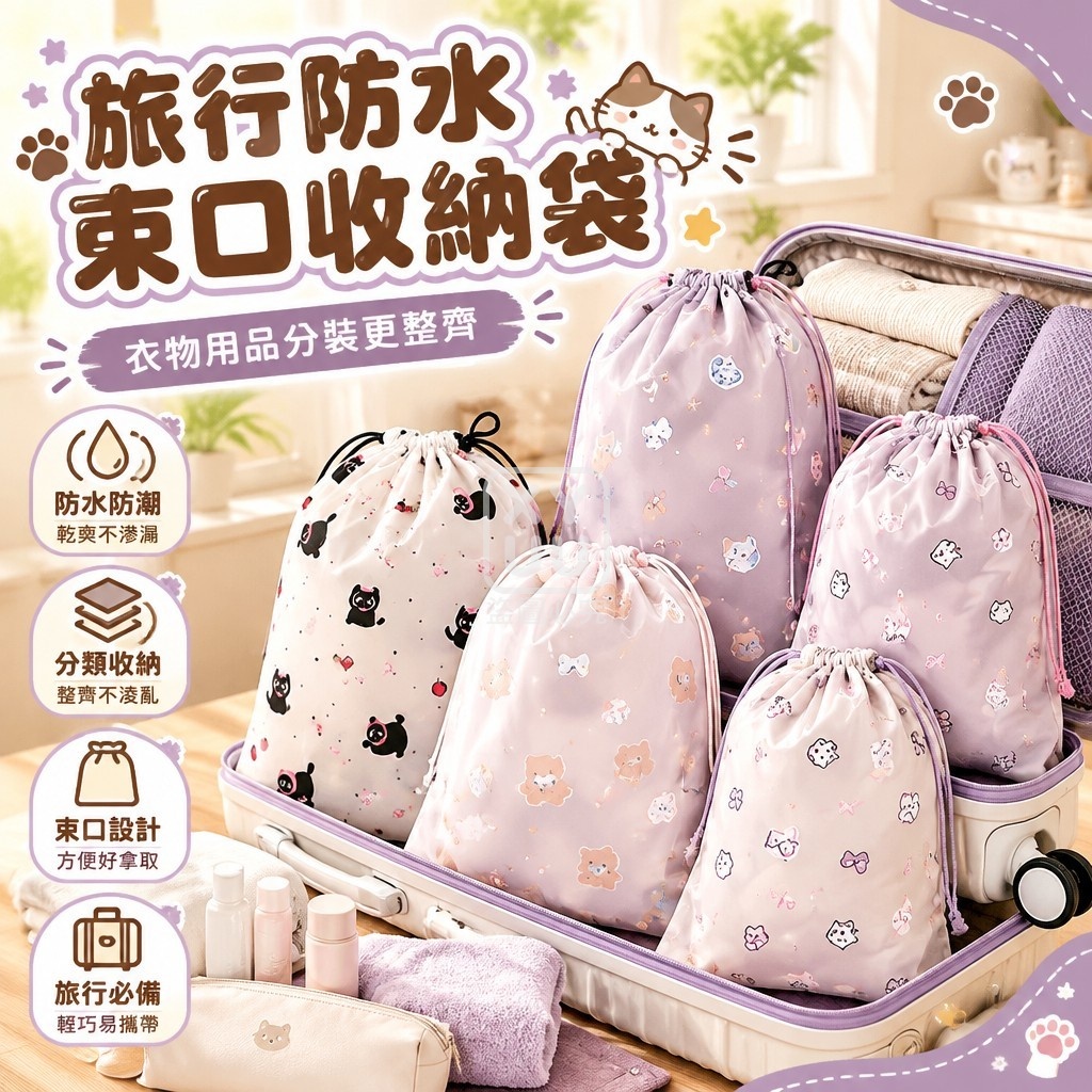 (2綑)旅行防水束口收納袋10入