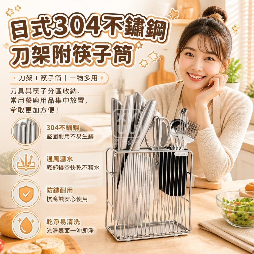 日式304不鏽鋼刀架附筷子筒