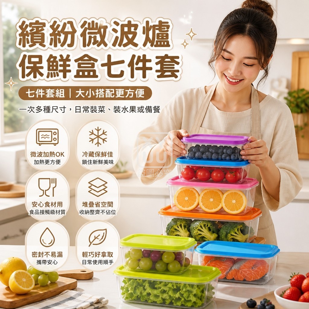 繽紛微波爐保鮮盒七件套