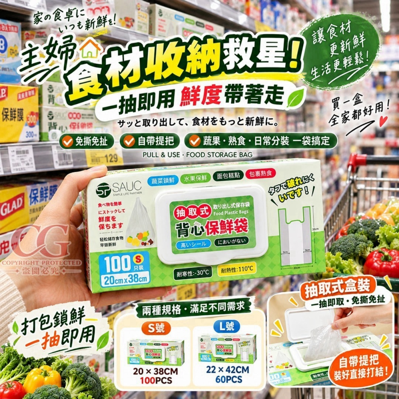 小S號-日式 SP SAUCE 冰火食品級全能背心保鮮袋100入