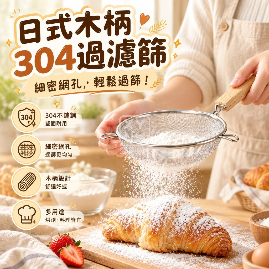(2個)日式木柄304過濾篩