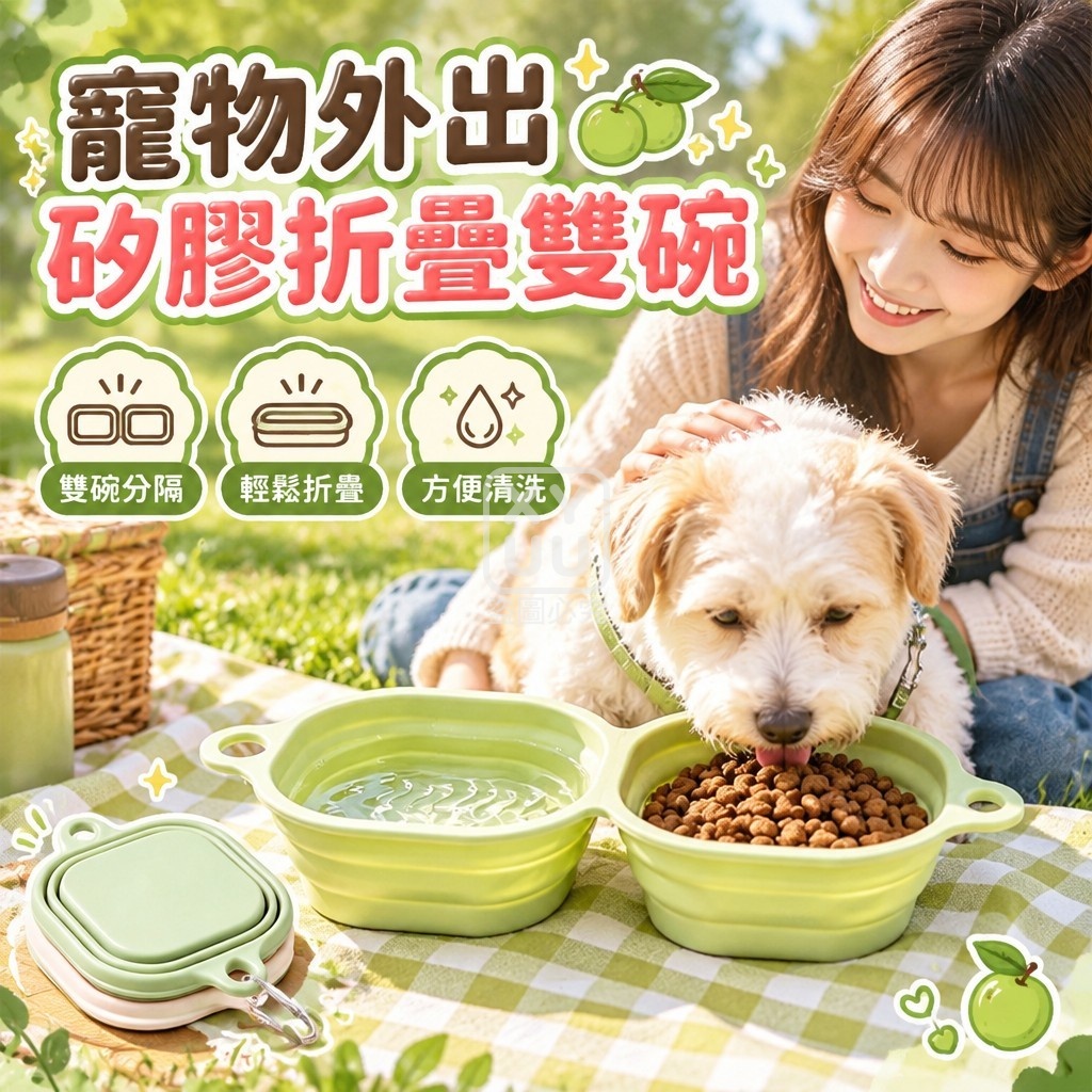 寵物外出矽膠折疊雙碗