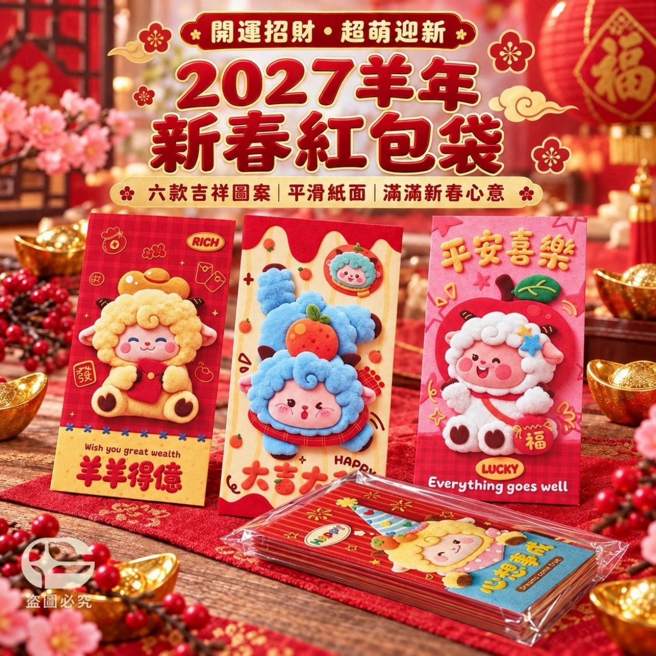 快速團-開運招財！2027超萌羊年新春紅包袋6個/包  一組6包