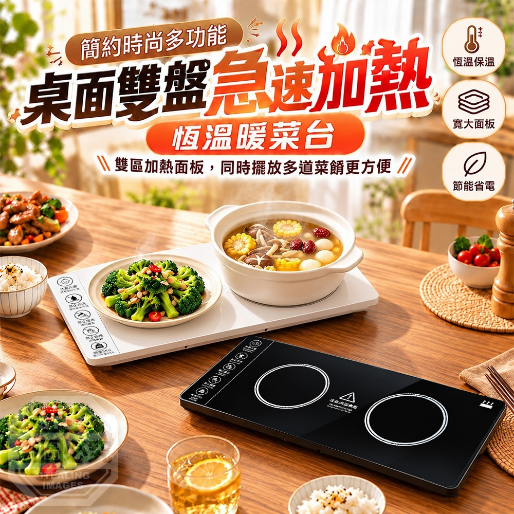 簡約時尚多功能桌面雙盤急速加熱恆溫暖菜台