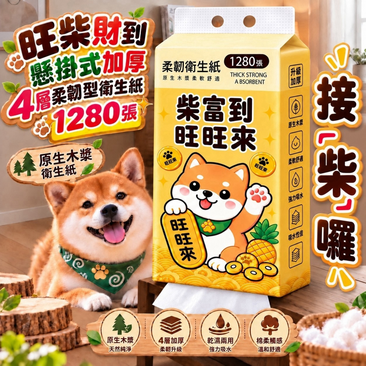 「柴」到我家-4層加厚極柔懸掛式衛生紙1280張 10包/箱